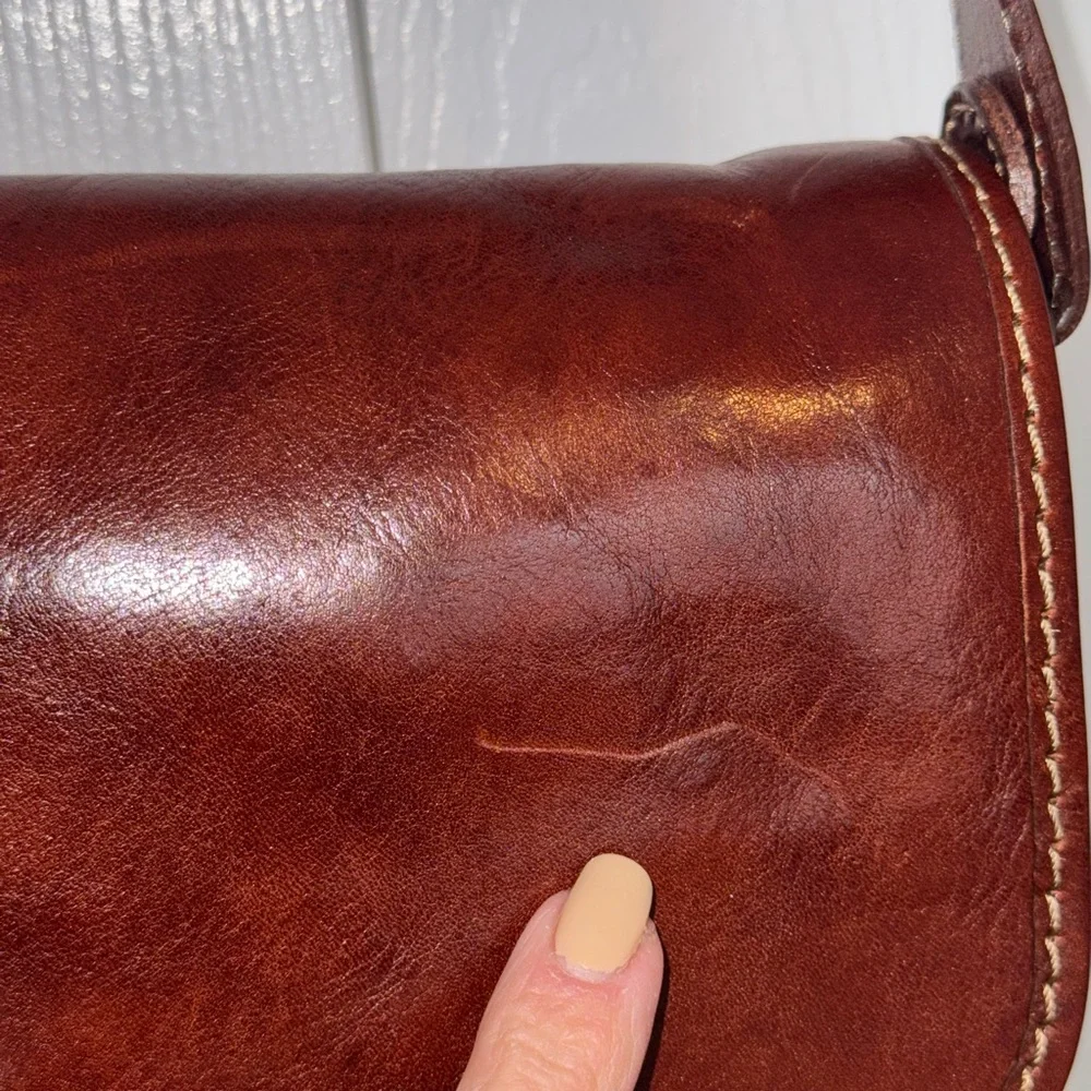 SALE💥Italian Leather Oversized ‘H’ Crossbody Vera Pelle Made in Italy Cognac - Picture 14 of 16